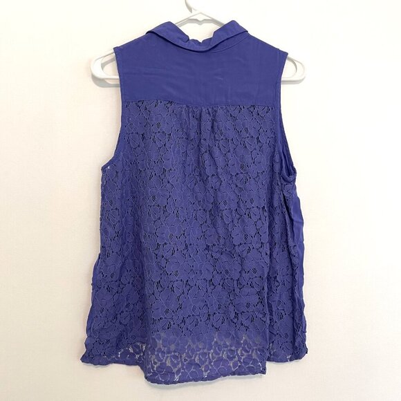 MAURICES Purple Floral Lace Panels Collared Button Down Twee 2012 Tank Blouse - Picture 9 of 15
